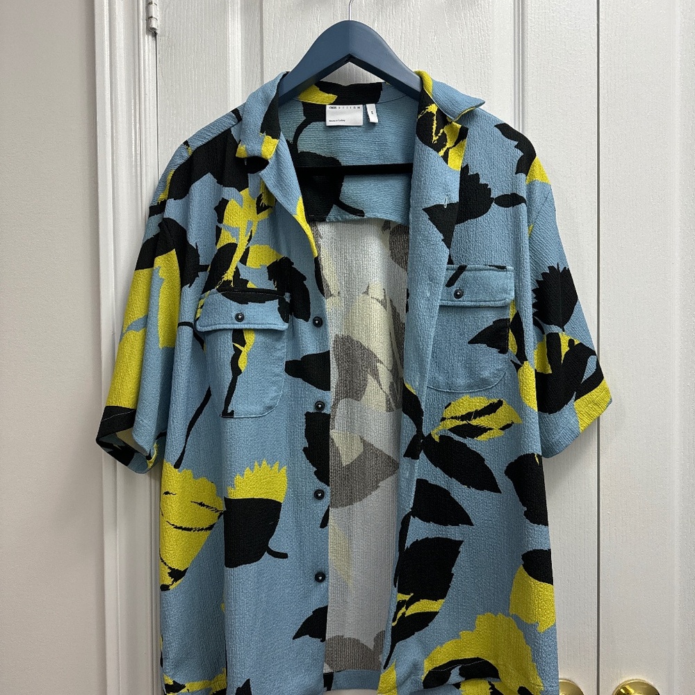 Boxy oversized textured floral print shirt
